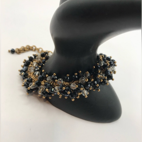 Gold-Tone with Black & Clear Faceted Pin Set Beads Bracelet - Picture 3 of 6